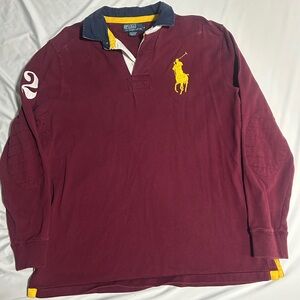 Ralph Lauren Rugby Shirt in Burgundy with Navy and Yellow Accents